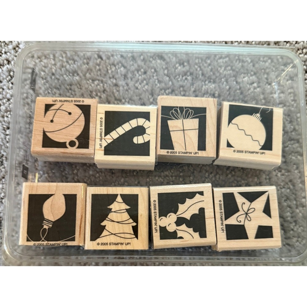 Stampin Up Holiday Blocks‎ Wood Rubber Stamps Set of 8 Christmas Crafting